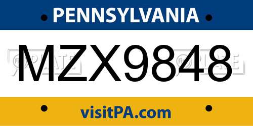 MZX9848 Pennsylvania License Plate