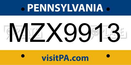 MZX9913 Pennsylvania License Plate