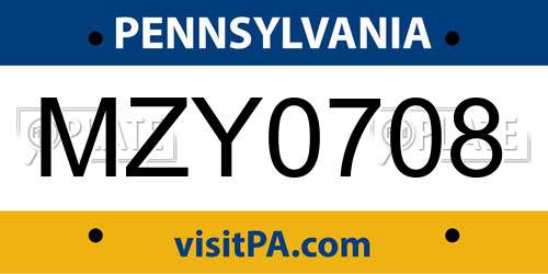 MZY0708 Pennsylvania License Plate