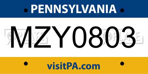 MZY0803 Pennsylvania License Plate