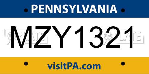MZY1321 Pennsylvania License Plate