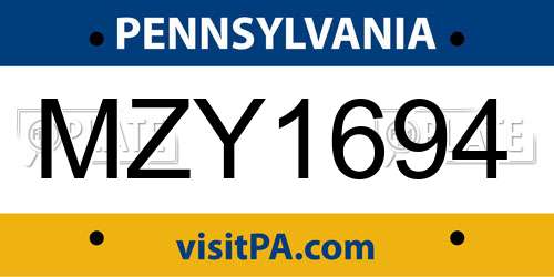 MZY1694 Pennsylvania License Plate