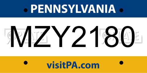 MZY2180 Pennsylvania License Plate