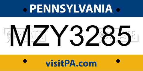 MZY3285 Pennsylvania License Plate