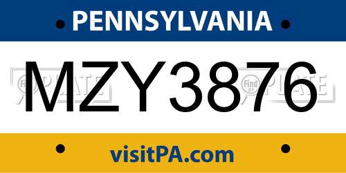 MZY3876 Pennsylvania License Plate