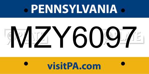 MZY6097 Pennsylvania License Plate
