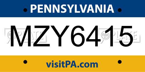 MZY6415 Pennsylvania License Plate