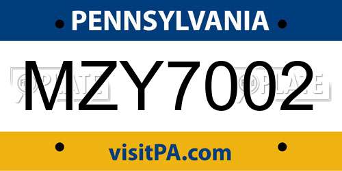 MZY7002 Pennsylvania License Plate