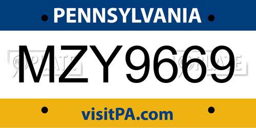 MZY9669 Pennsylvania License Plate