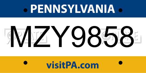 MZY9858 Pennsylvania License Plate