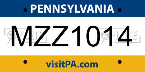 MZZ1014 Pennsylvania License Plate