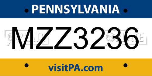 MZZ3236 Pennsylvania License Plate