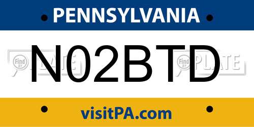 N02BTD Pennsylvania License Plate