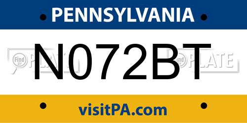 N072BT Pennsylvania License Plate