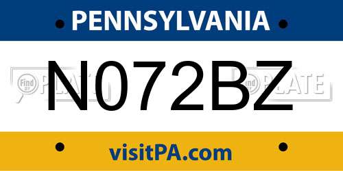 N072BZ Pennsylvania License Plate