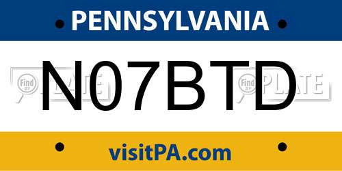 N07BTD Pennsylvania License Plate