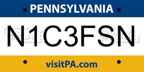 N1C3FSN Pennsylvania License Plate