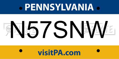 N57SNW Pennsylvania License Plate