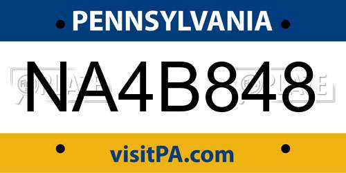 NA4B848 Pennsylvania License Plate