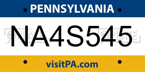 NA4S545 Pennsylvania License Plate