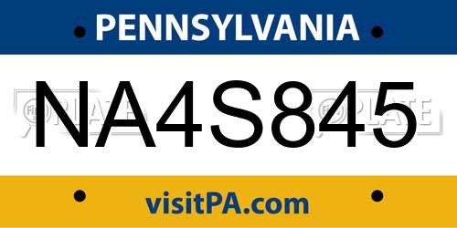 NA4S845 Pennsylvania License Plate