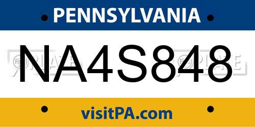 NA4S848 Pennsylvania License Plate