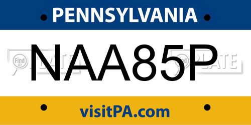 NAA85P Pennsylvania License Plate