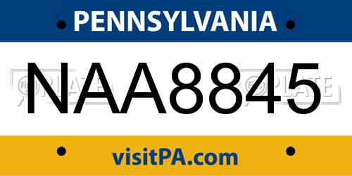 NAA8845 Pennsylvania License Plate