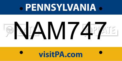 NAM747 Pennsylvania License Plate