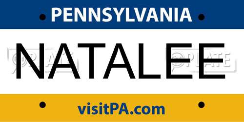 NATALEE Pennsylvania License Plate
