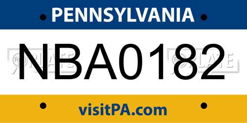 NBA0182 Pennsylvania License Plate
