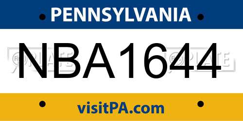 NBA1644 Pennsylvania License Plate