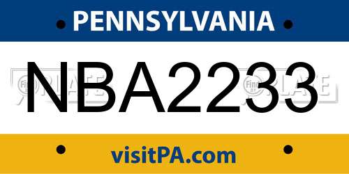 NBA2233 Pennsylvania License Plate