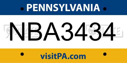 NBA3434 Pennsylvania License Plate