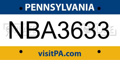 NBA3633 Pennsylvania License Plate
