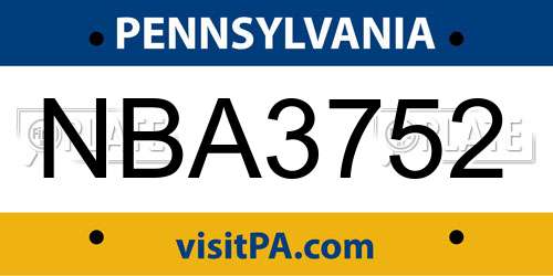 NBA3752 Pennsylvania License Plate