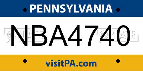 NBA4740 Pennsylvania License Plate