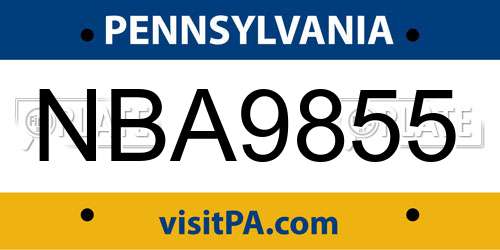 NBA9855 Pennsylvania License Plate