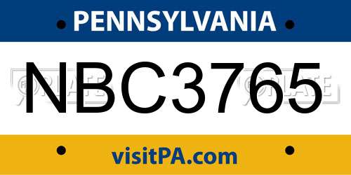 NBC3765 Pennsylvania License Plate