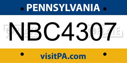 NBC4307 Pennsylvania License Plate