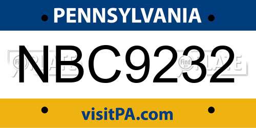 NBC9232 Pennsylvania License Plate