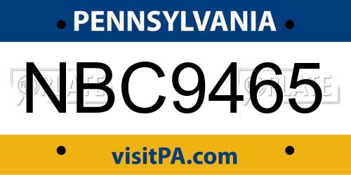NBC9465 Pennsylvania License Plate