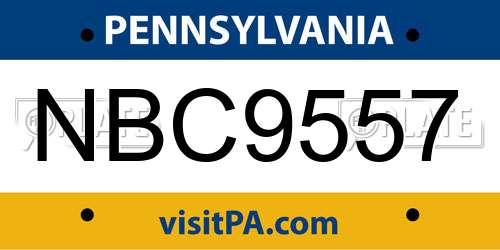 NBC9557 Pennsylvania License Plate