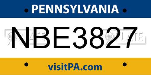NBE3827 Pennsylvania License Plate