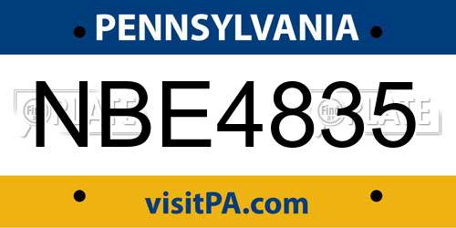 NBE4835 Pennsylvania License Plate