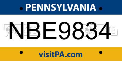 NBE9834 Pennsylvania License Plate