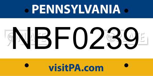 NBF0239 Pennsylvania License Plate