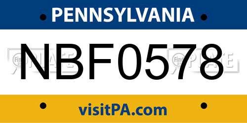 NBF0578 Pennsylvania License Plate