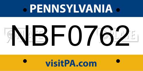 NBF0762 Pennsylvania License Plate