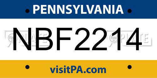 NBF2214 Pennsylvania License Plate